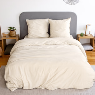 Parure de lit microfibre lavée 2 places sable LUNA