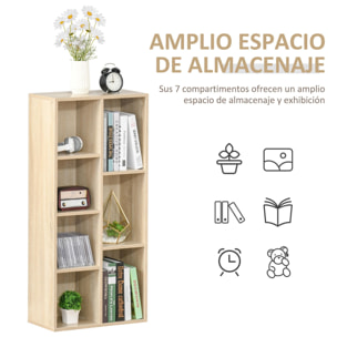 Estantería para Libros Librería de Madera con 7 Compartimentos de Almacenaje Plantas Archivos para Sala de Estar Dormitorio Oficina 50x24x106 cm Roble