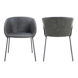 Lot de 2 chaises en simili gris foncé ANDRÉ