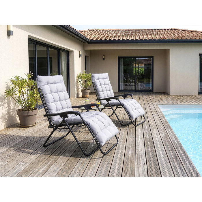 Lot de 2 fauteuils de jardin inclinable zéro gravité avec coussin matelassé "Sintra" - Gris
