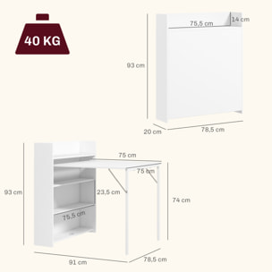 Mesa Plegable de Comedor, Mesa de Cocina Plegable, con Ala Abatible, 4 Compartimentos, Hasta 3 Personas, Patas de Acero, para Salón, Espacio Pequeño, 78,5x91x93 cm, Blanco