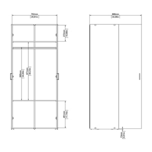 Armadio guardaroba a due ante battenti con due ripiani interni e barra appendiabiti, colore bianco, Misure 77 x 175 x 49 cm