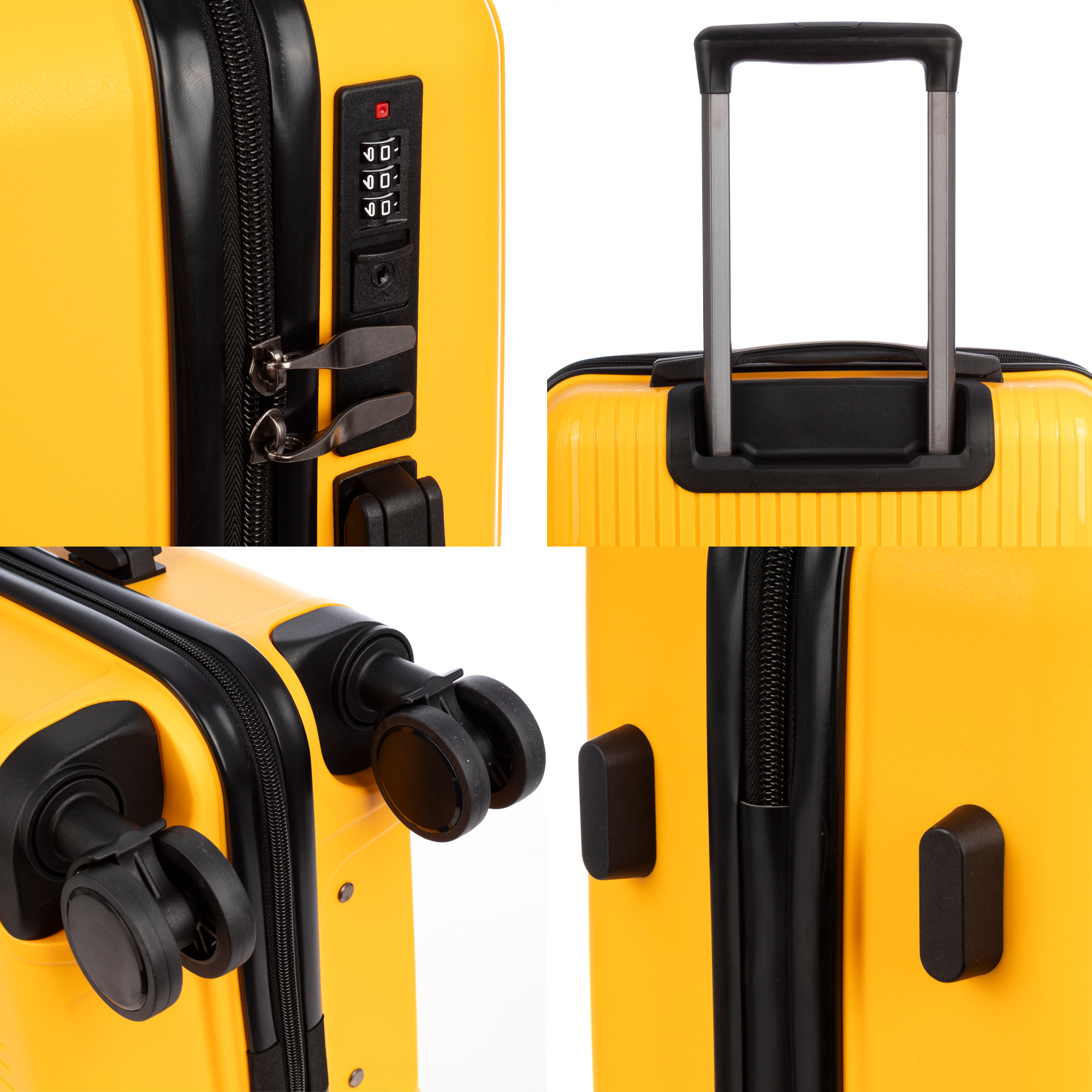 Set di 3 valigie Trolley, in materiale leggero PP resistente agli urti. Chiusura TSA numerica, 4 ruote doppie girevoli a 360°.