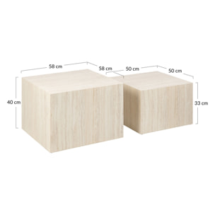 Pueblo - lot de 2 tables basses - effet travertin - 58 et 50 cm - Beige
