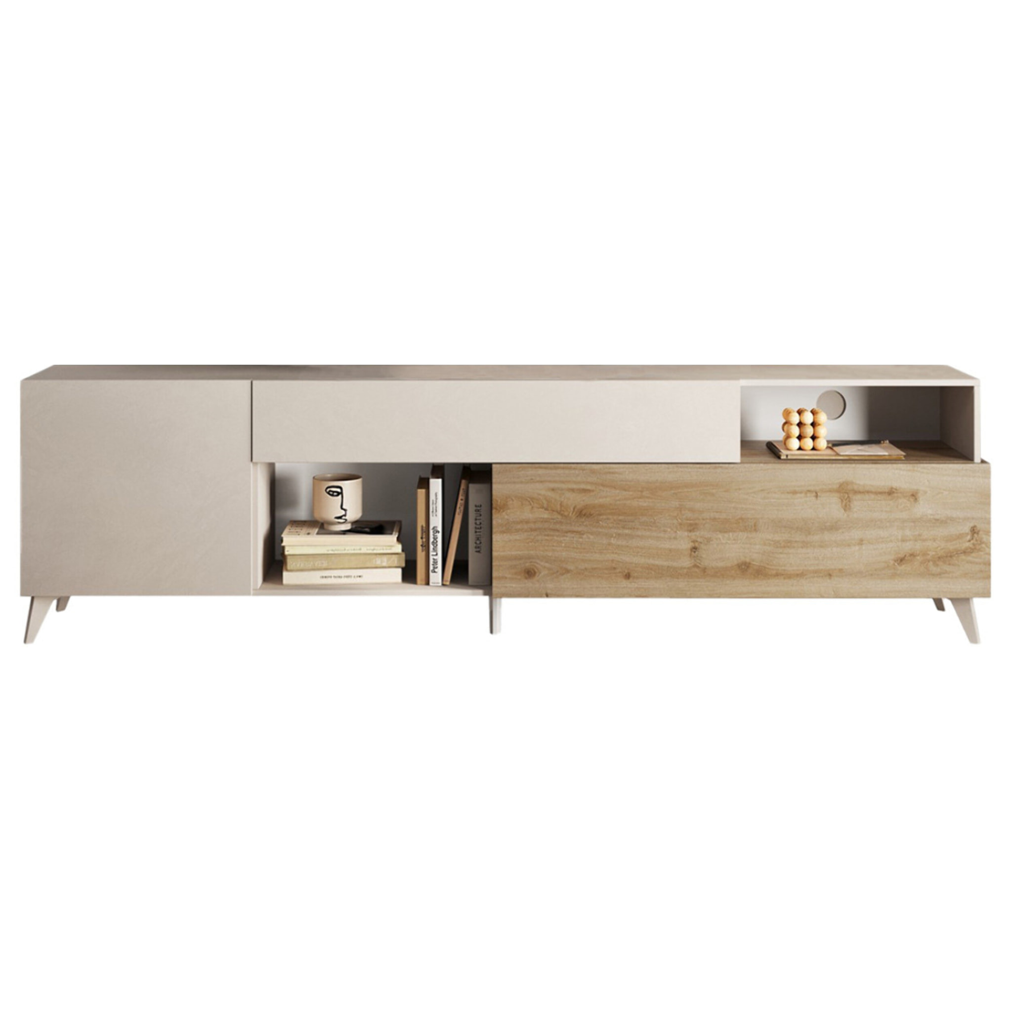 Estelle - meuble tv - 2 portes et 1 tiroir - 241 cm - Blanc / Beige