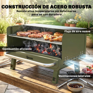 Barbacoa de Carbón Plegable, Barbacoa Portátil, 52x37x31,8 cm, con Rejilla Ajustable, Estante Lateral Plegable y Bandeja de Carbón Extraíble, para Camping, Picnic, Fiesta en Jardín, Verde