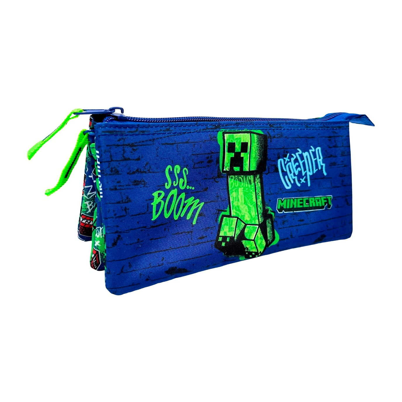 Estuche Triple Minecraft Boom Creeper. Interior totalmente forrado y personalizado.