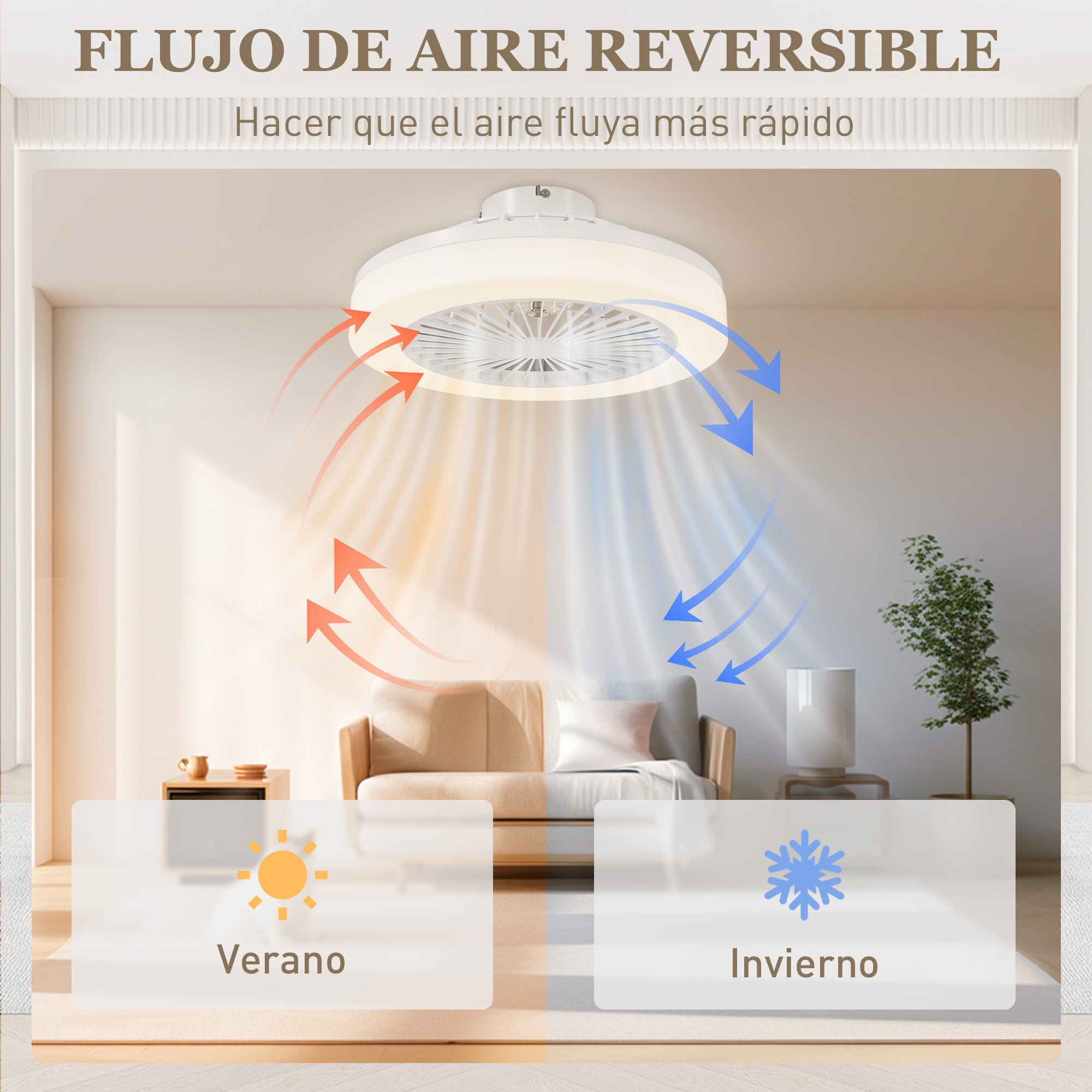 Ventilador de Techo con Luz LED 40 W Motor DC Reversible Lámpara Ventilador Techo Silenciosa con Mando a Distancia 6 Velocidades Temporizador para Salón Dormitorio Ø46 cm Blanco