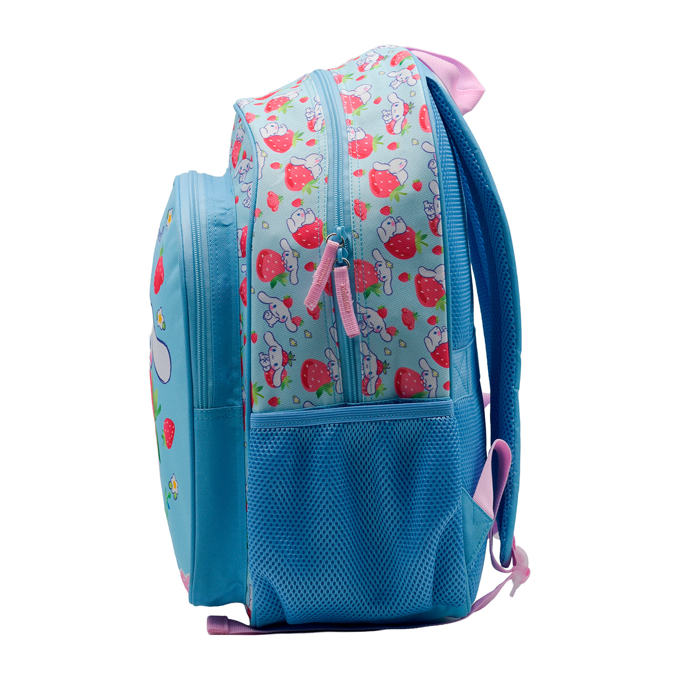 Zaino Primario Cinnamoroll a doppio scomparto, grande capacità e adattabile al carrello. Con accessorio pom pom.