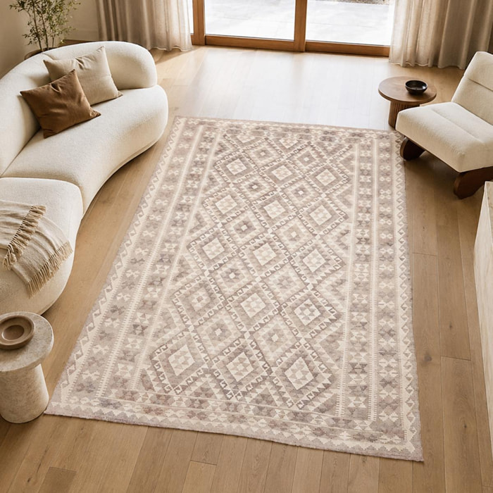 Tapis kilim géométrique, tissé à plat en laine, VIFESA