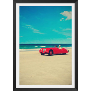 Poster red car Affiche + cadre en bois - Noir