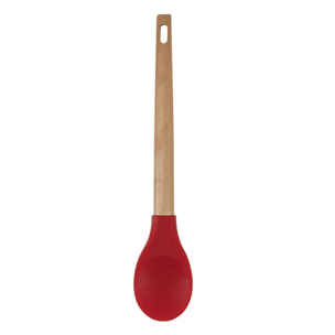 Bergner EXCALIBUR Juego de 2 utensilios de cocina - Cuchara y Espátula - de silicona y mango de madera en color Rojo