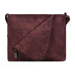 Bolso bandolera burdeos con solapa de tachas