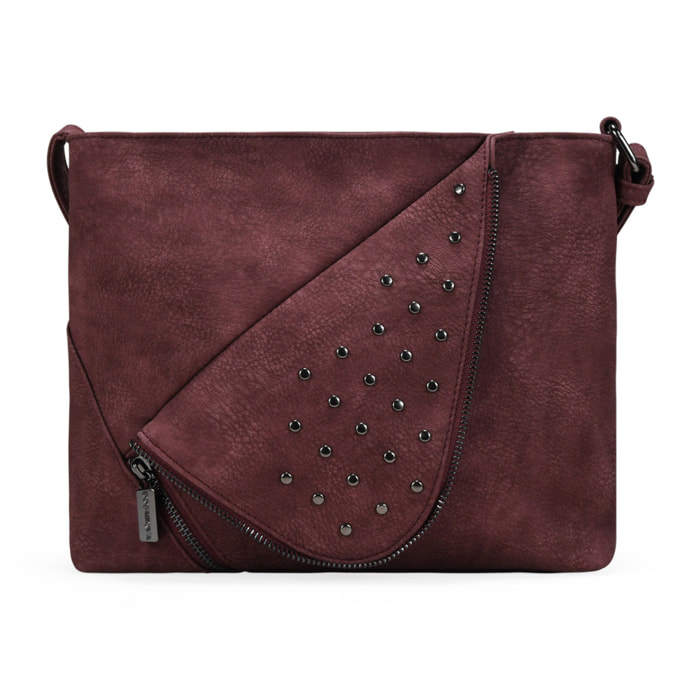 Bolso bandolera burdeos con solapa de tachas