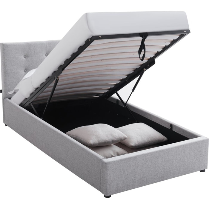 Lit coffre avec tête de lit en tissu - TINA