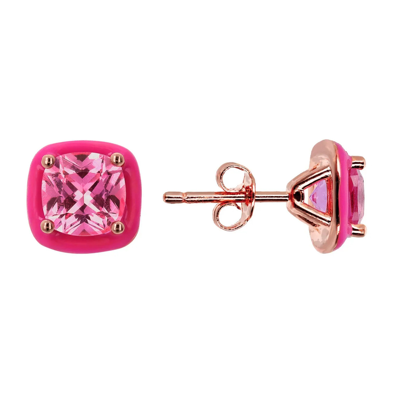 Orecchini a Lobo Smaltati Verdi con Cubic Zirconia Quadrata