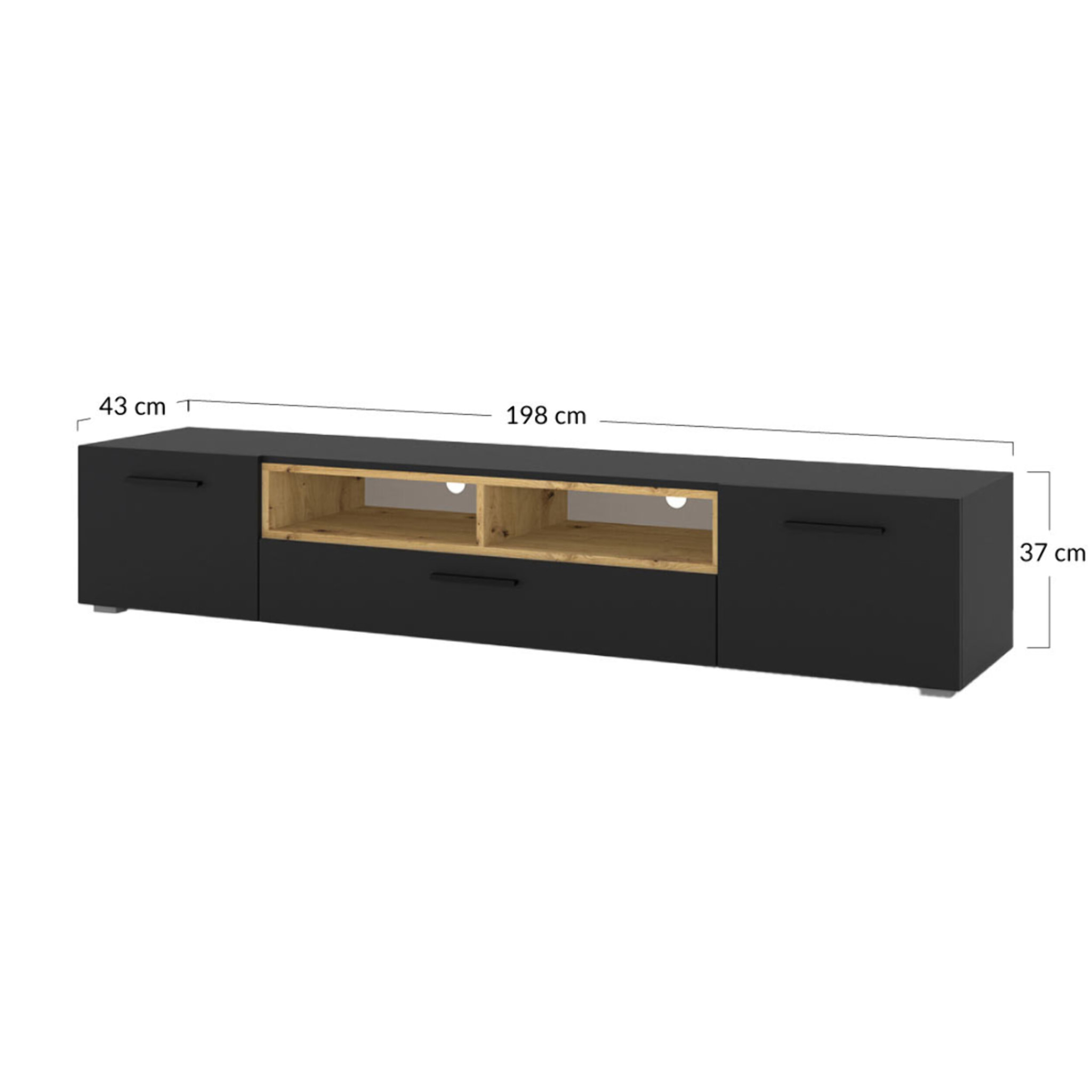 Leolio - meuble tv - noir et bois - 198 cm - Noir / Bois