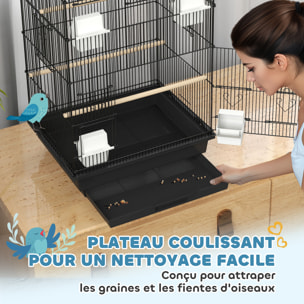 Cage à oiseaux design maison mangeoires perchoirs balançoire grande porte 8 trappes plateau déjection