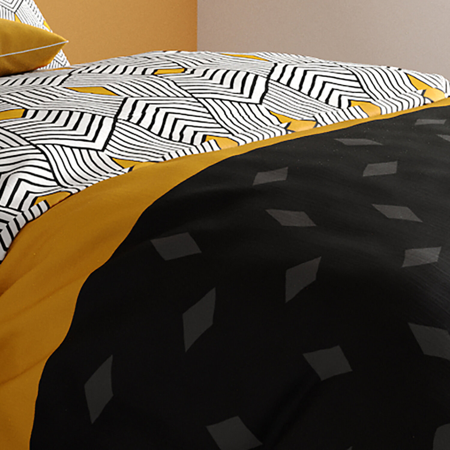 Parure housse de couette imprimé 100% coton - faro - noir