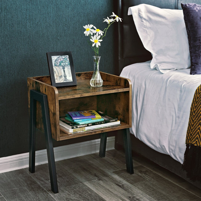 Comodino tavolino stile loft rustico in legno e ferro nero LET54X