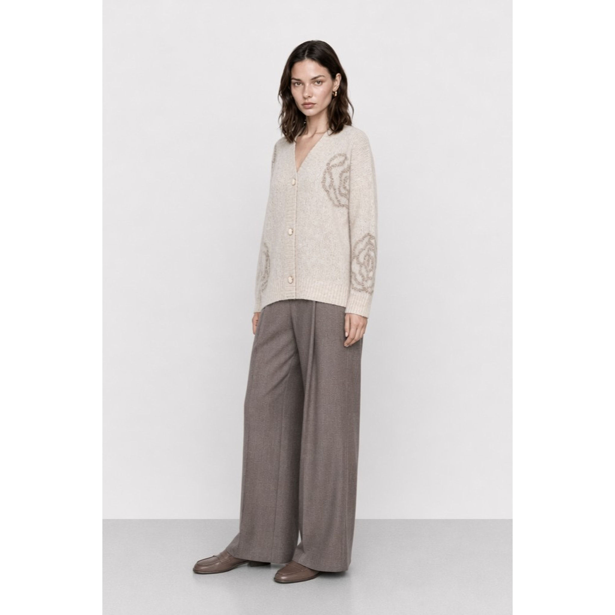 Kocca - Cappotto in maglia da donna con bottoni e motivo floreale Donna