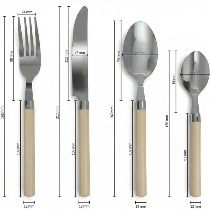 Set 24 Posate in Acciaio Inox 18/10, lavabile in lavastoviglie, design materico, Intrecci