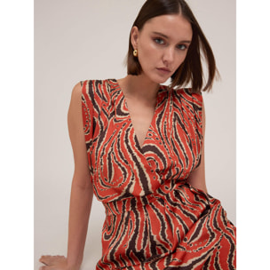 Motivi - Vestido corto cruzado de satén estampado - Naranja sol