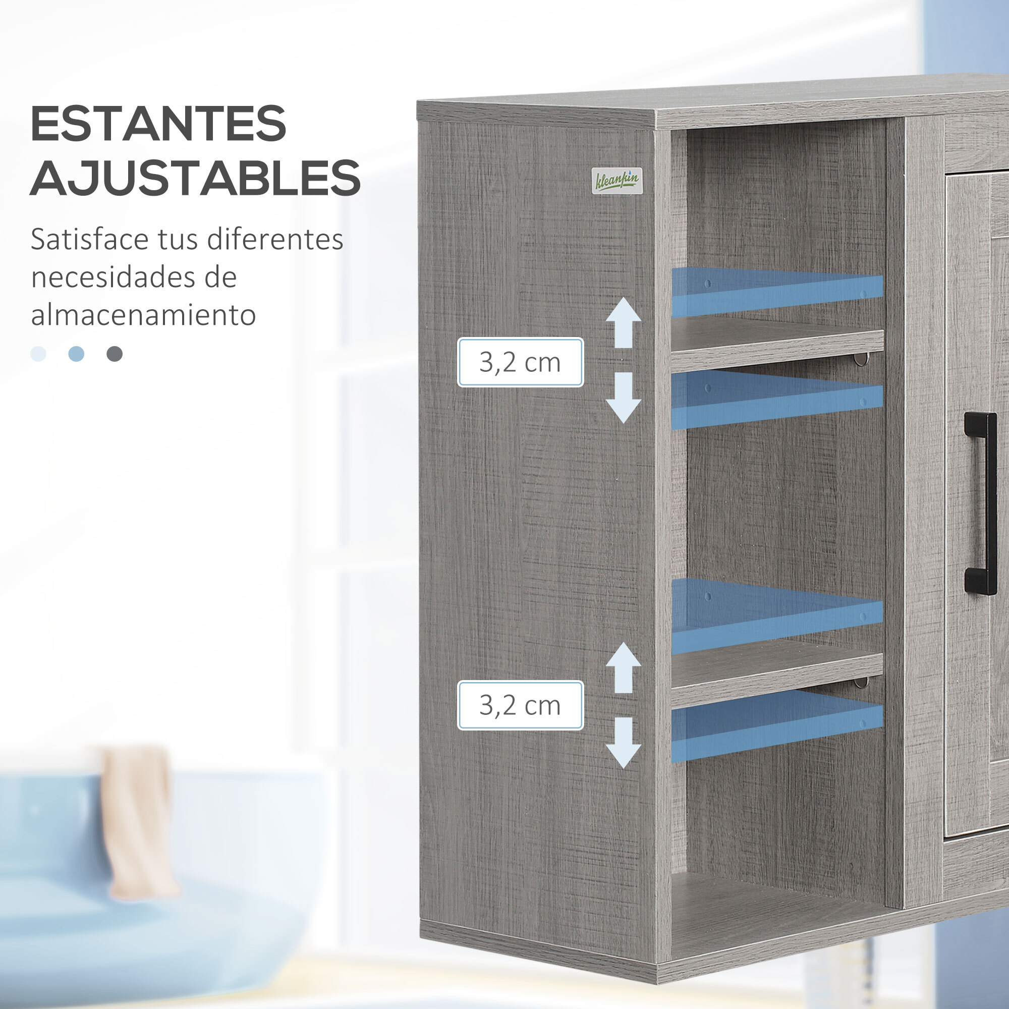 Armario de Baño de Pared con 3 Estantes Abiertos y 1 Puerta para Aseo 48x20x50cm