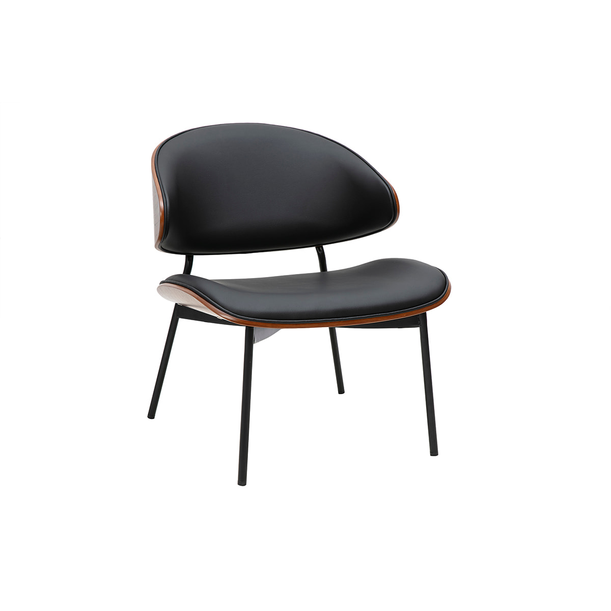 Fauteuil noir, bois foncé et métal noir FABULO