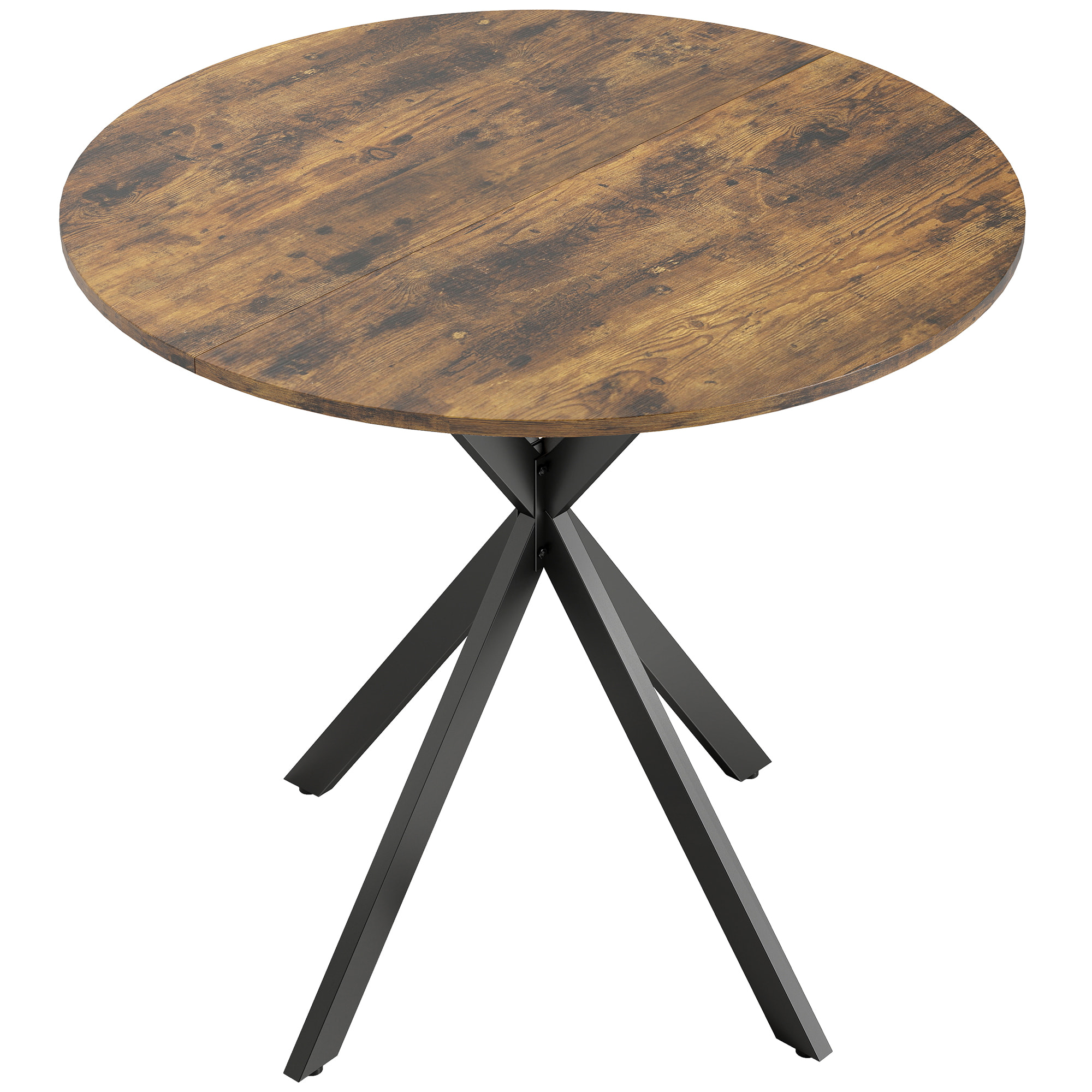 Table ronde style industriel bois métal 2 pers. dia. 80 cm vieilli