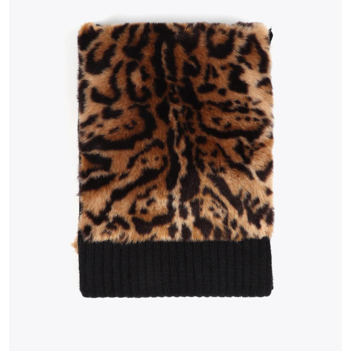 Sciarpa combinata in maglia e pelliccia sintetica