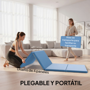 Colchoneta Gimnasia Plegable de Grosor 5 cm, Tapete de Ejercicio, 240x120x5 cm, con Asas de Transporte, Esterilla de Gimnasia para Yoga, MMA, Aeróbic, Artes Marciales, Azul Claro