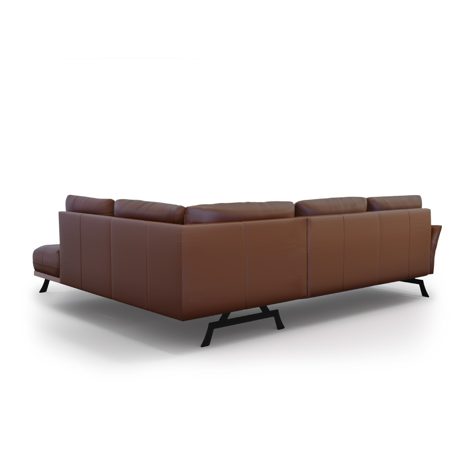 Canapé d'angle droit convertible "Olivier" 5 places en cuir véritable marron