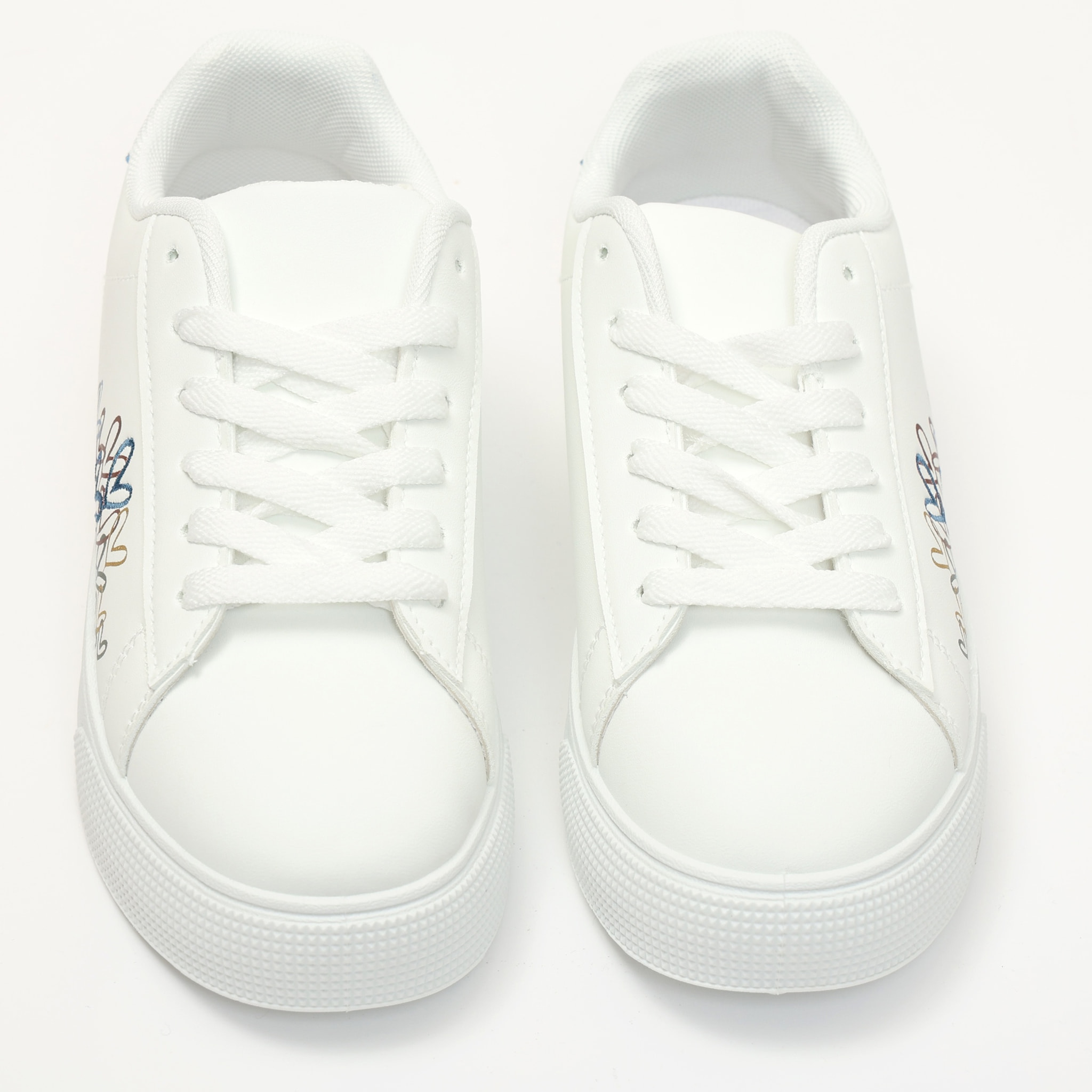 Sneakers in simil pelle con ricamo laterale
