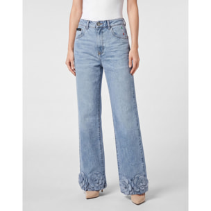 PHILIPP PLEIN Straight Cut Jeans Roses Strass