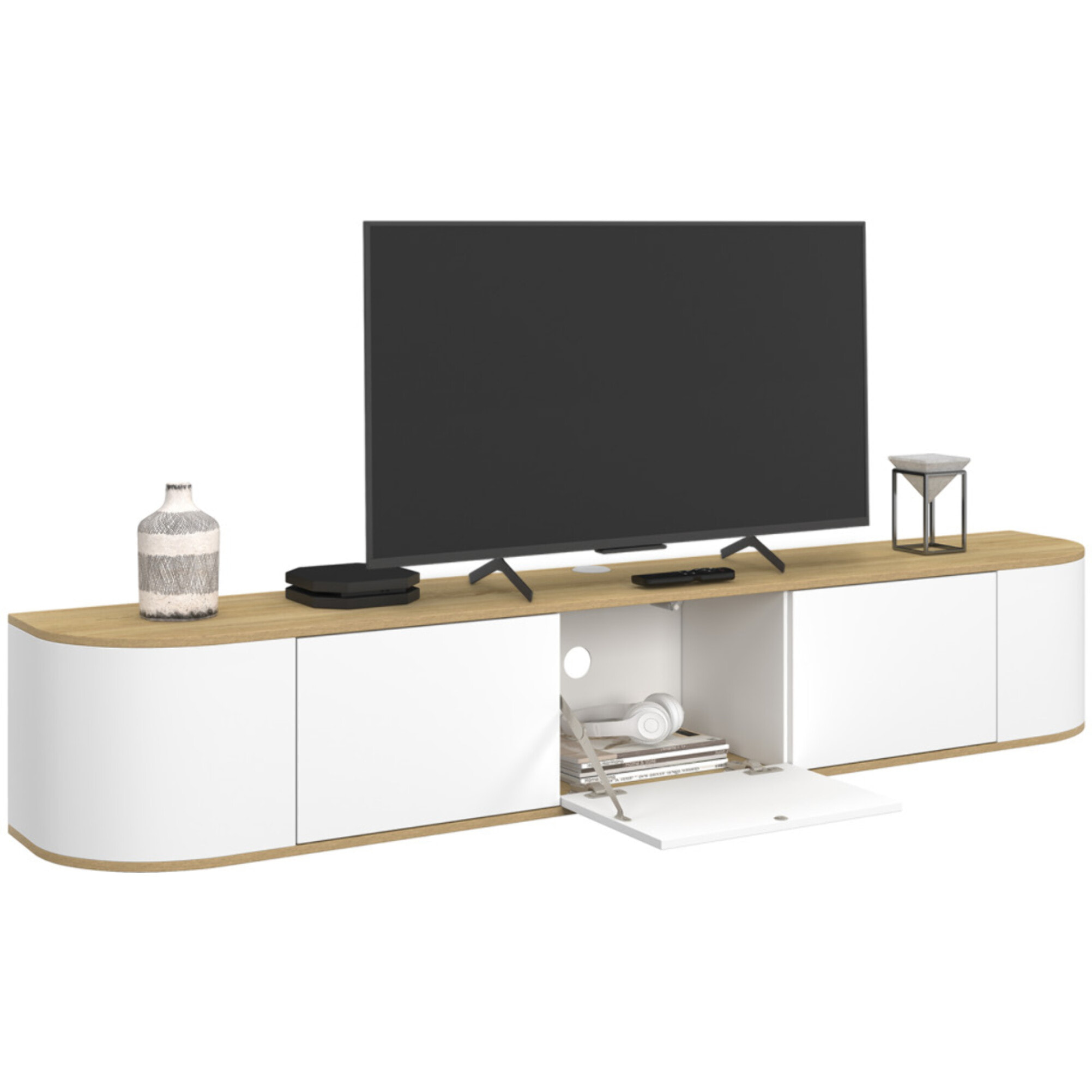 Meuble TV suspendu Elora bois blanc 180cm