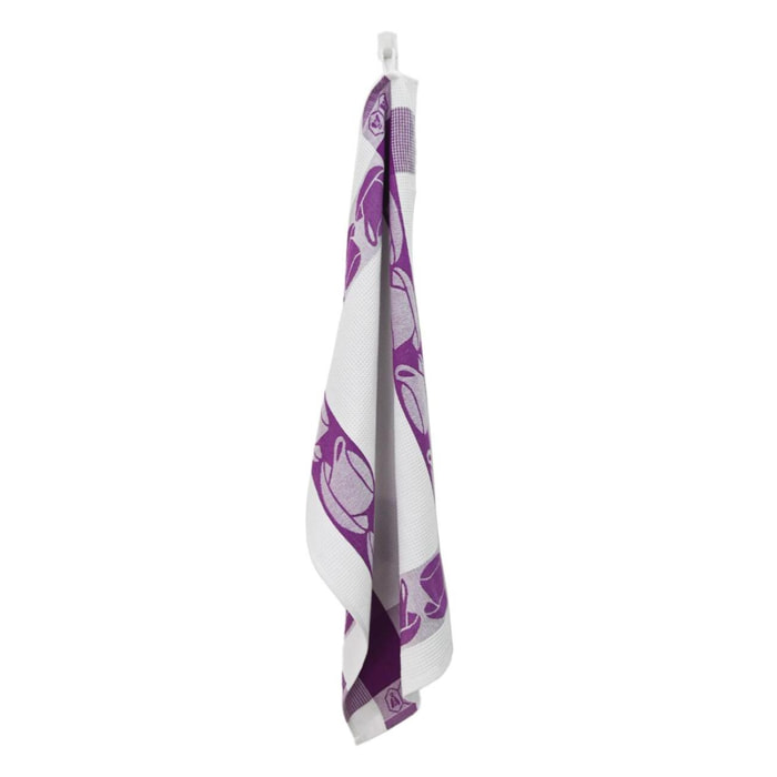 Lot de 3 torchons nid d'abeilles 50x70cm mauve -  "Carré"