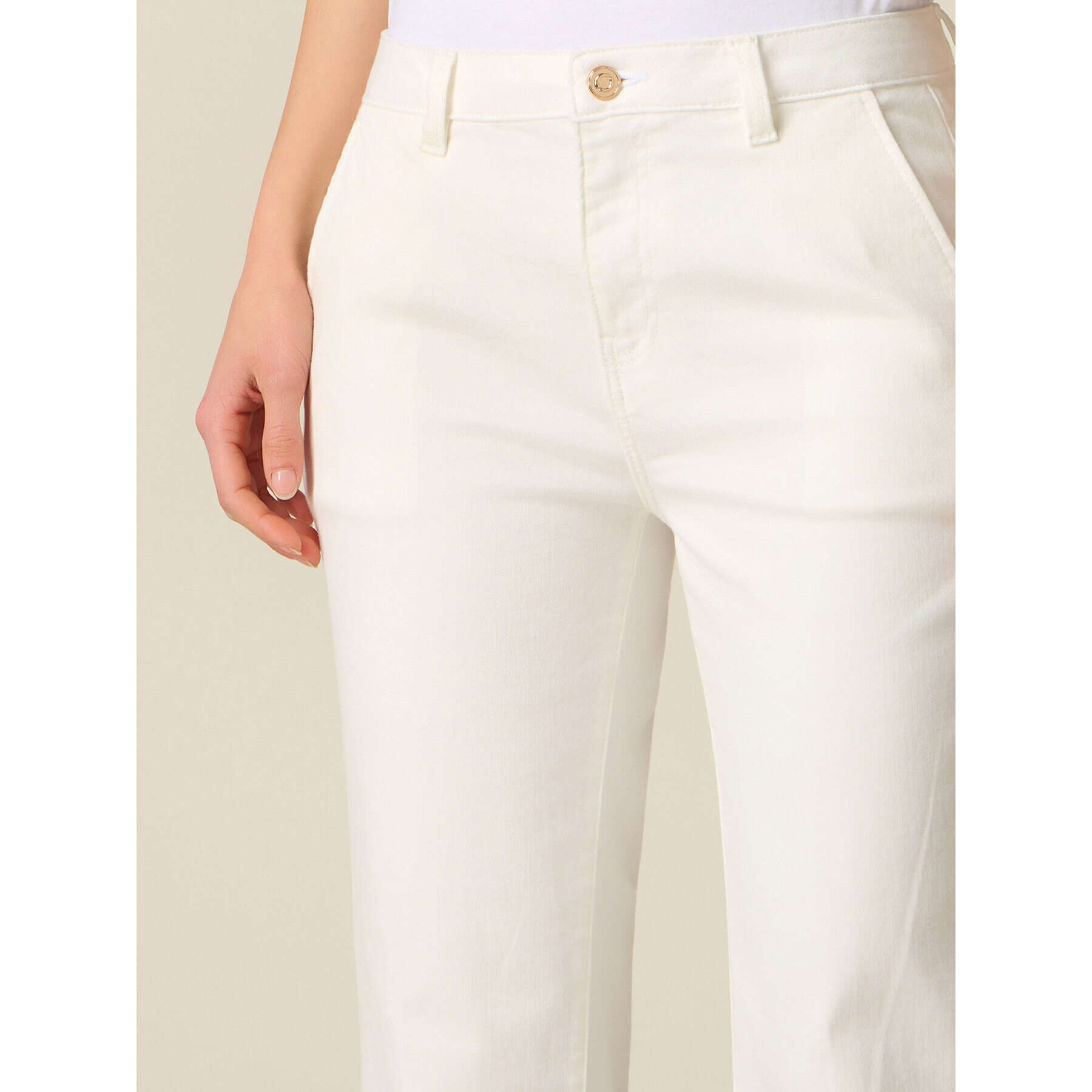 Oltre - Pantaloni cropped in drill misto cotone - Bianco