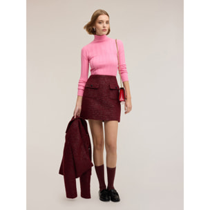 Motivi - Jersey de cuello alto con trabajo de canalé asimétrico - Rosa