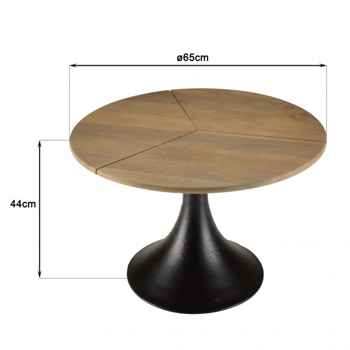 JAMES - Table d'appoint 65x65cm plateau en manguier pied évasé noir mat