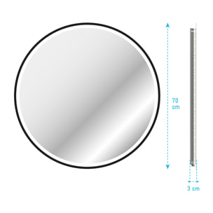 Miroir salle de bain ROND avec éclairage LED et contour noir - Diam 70cm