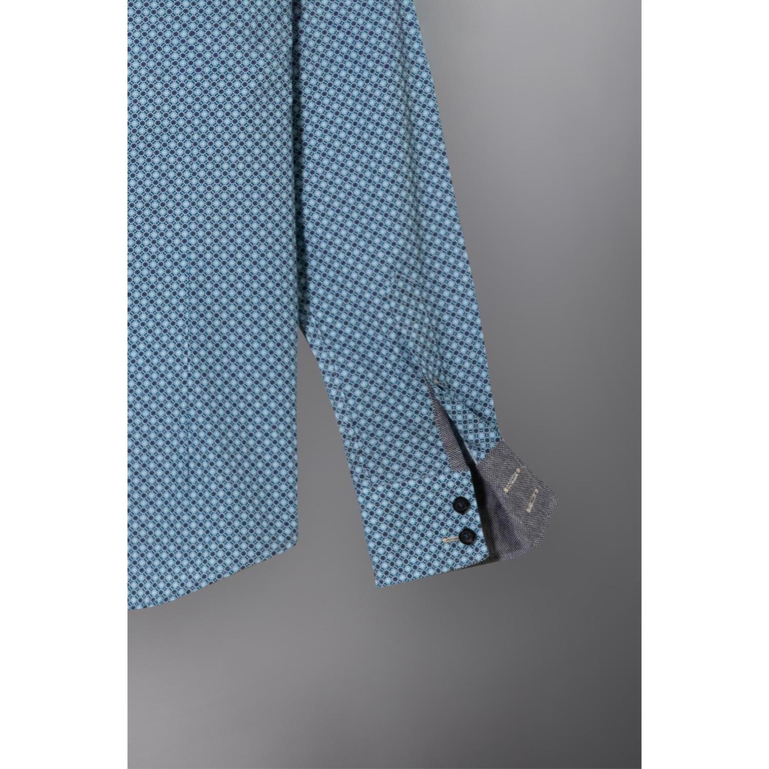 Camicia Uomo 2bottoni Button Down Doppio Collo Slim Popeline Stampato ottanio e blu