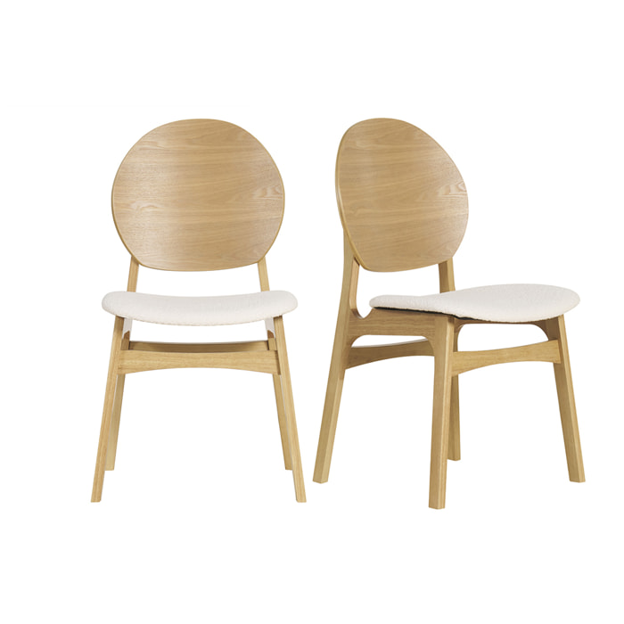 Chaises scandinaves en bois clair et tissu effet laine bouclée blanc (lot de 2) ELTON