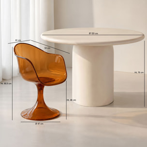 Ensemble table ronde 120cm et 4 fauteuils en résine acrylique ambre GLAM