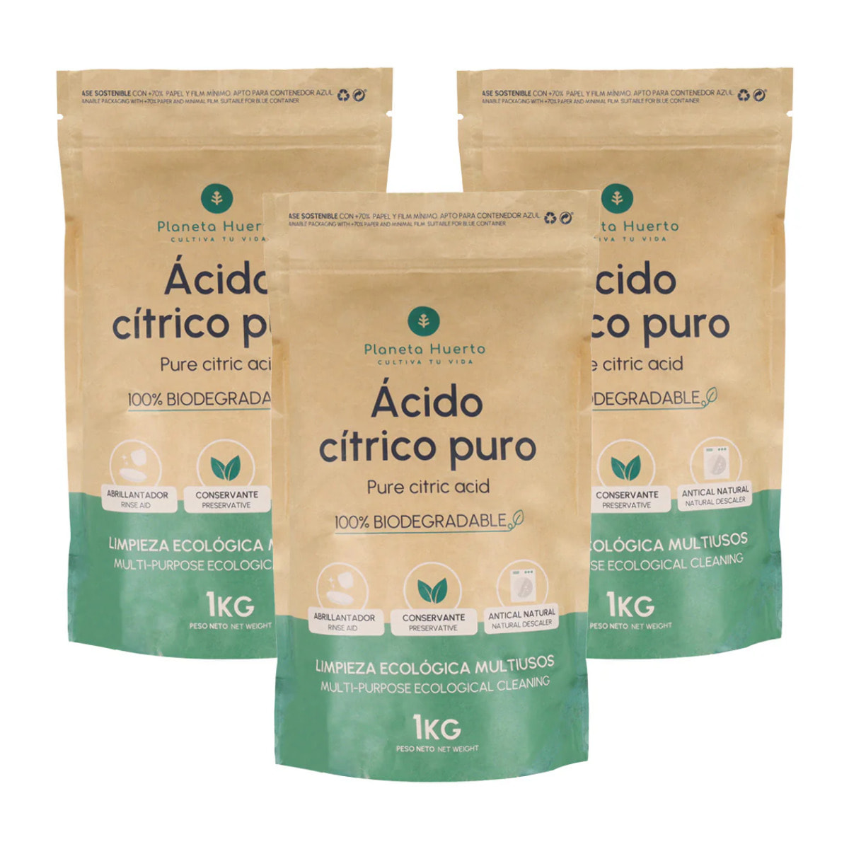 Pack 3x Ácido cítrico Planeta Huerto 1 Kg