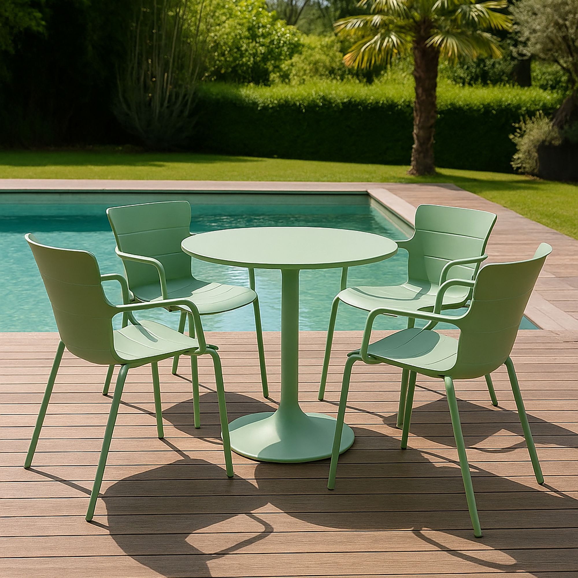 Lot de 4 fauteuils de table extérieur en polypropylène et métal vert MONTAUK