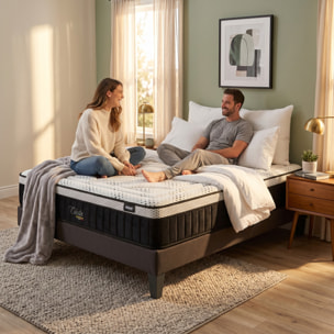 Ensemble Matelas Célestin & Sommier KIT15, 29 cm, Mémoire de Forme et Mousse Supersoft, Technologie tri-Lattes, Soutien Ferme