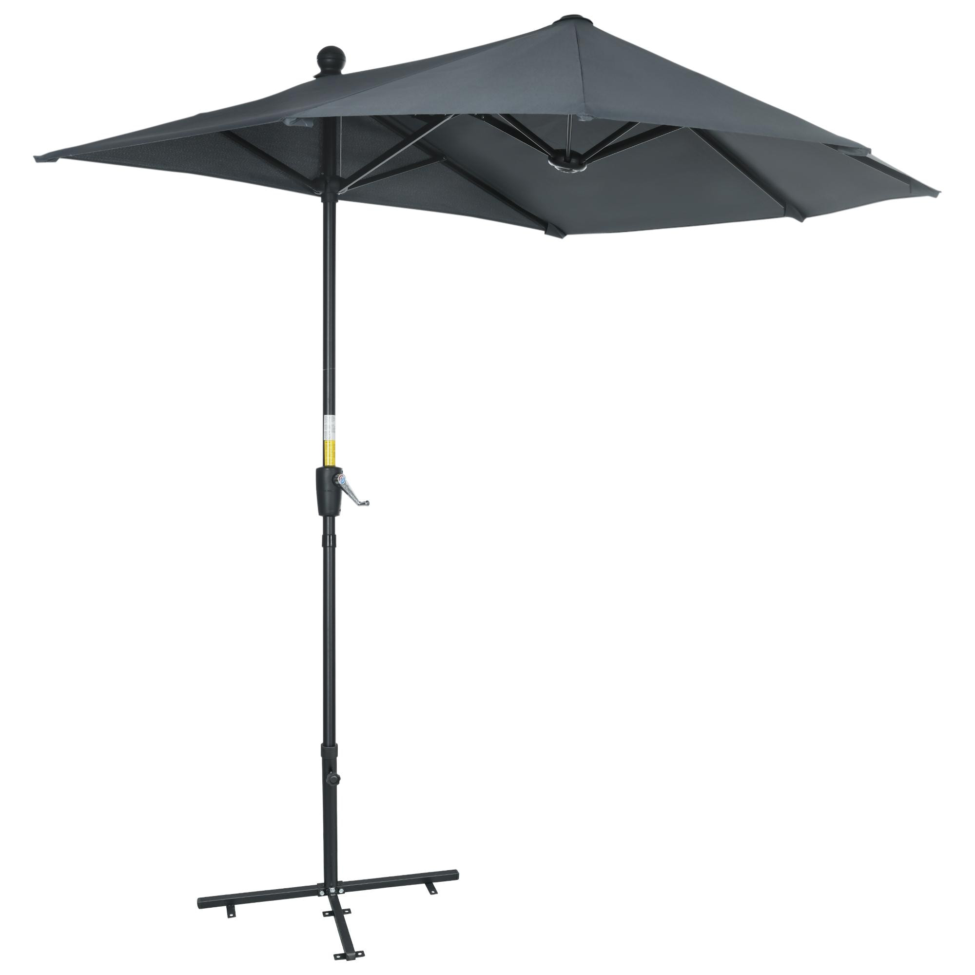 Sombrilla de Pared de Jardín 200x190x240 cm Parasol con Manivela Poste de Acero y Base Cruzada Protección Solar para Terraza Balcón Exterior Gris