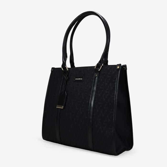 Bolso shopper negro con grabado de B
