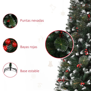 árbol de Navidad Artificial con Nieve 150 cm Ignífugo con 360 Ramas 38 Bayas Base Plegable y Soporte Metálico Decoración Navideña para Interiores Verde